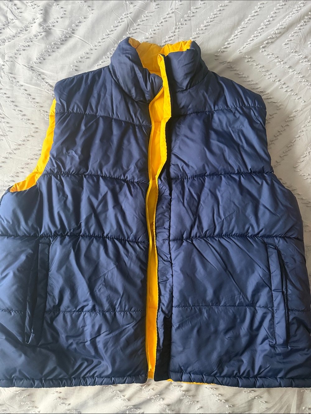 Reversible Navy and Yellow Puffer Vest